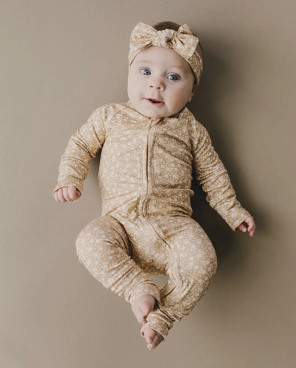 Bamboo Neutral Garden 2 Way Zip Romper