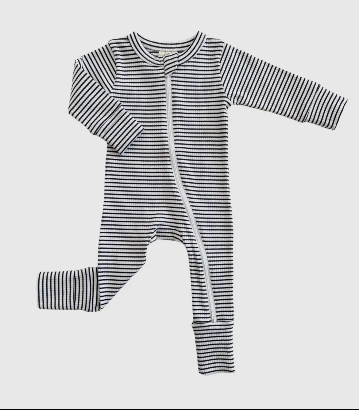 Black Stripe Ribbed 2-Way Zip Romper