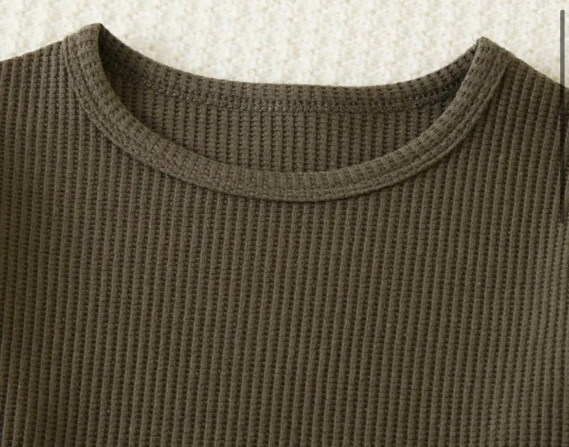 Boys Army Green Waffle Outfit