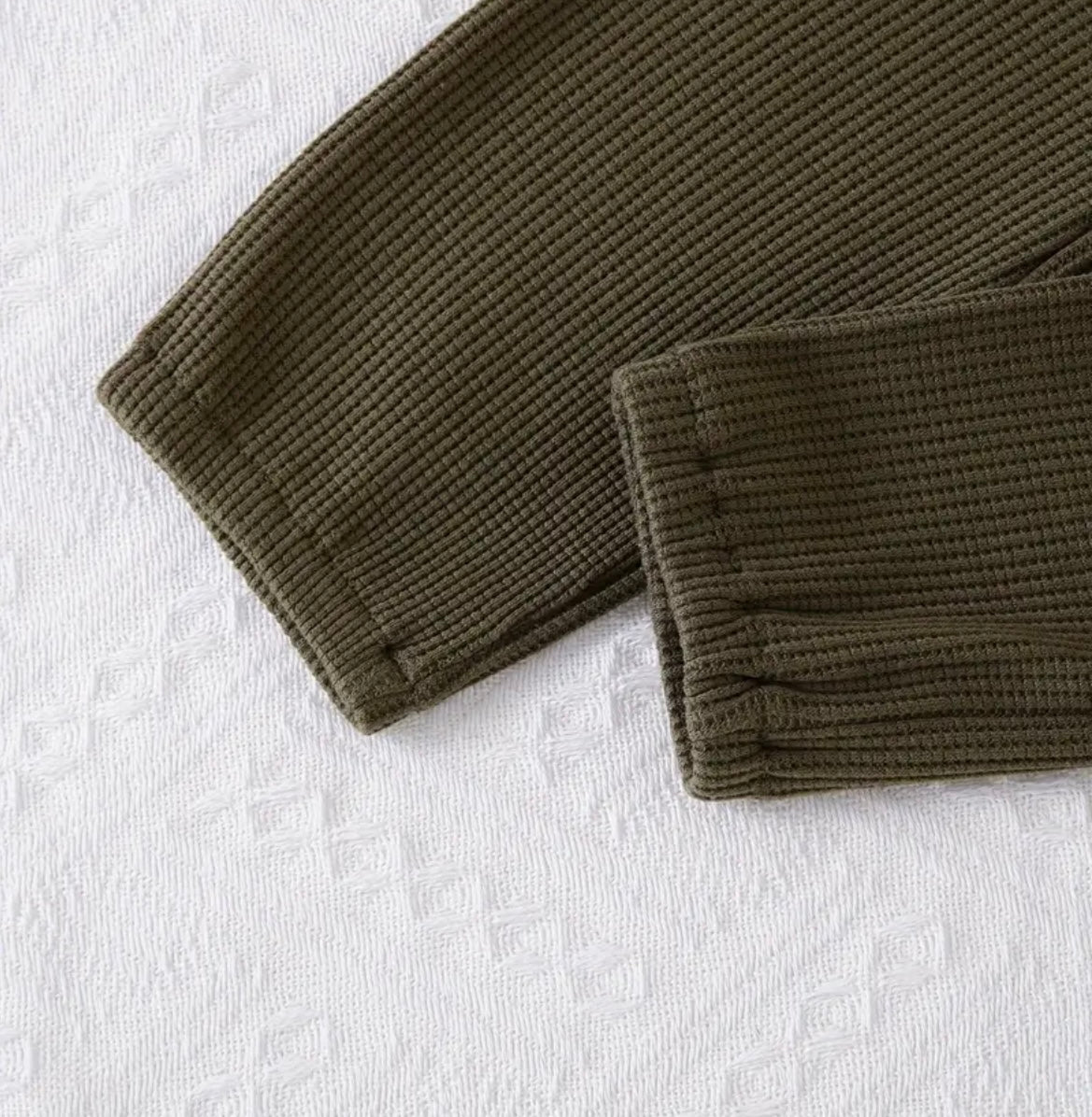 Boys Army Green Waffle Outfit