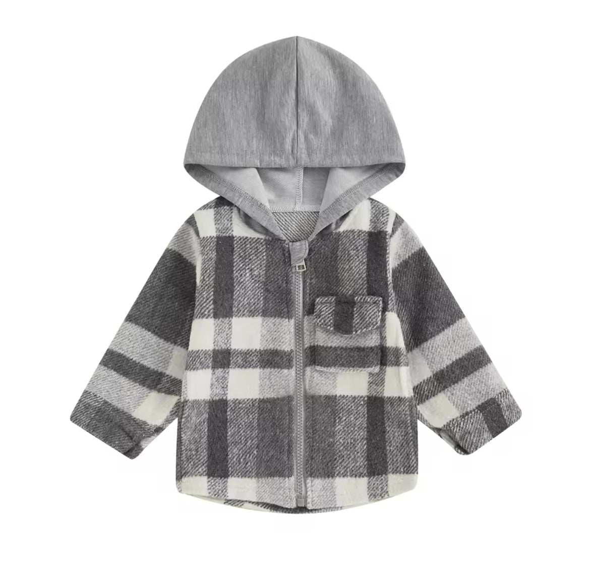 Boy Long Sleeve Zip Up Hooded Plaid Jacket