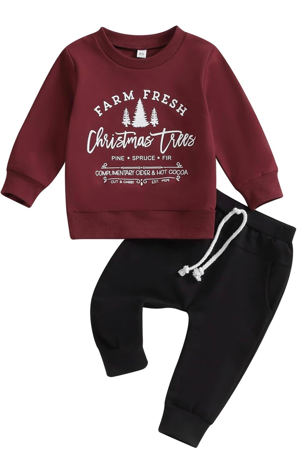 Christmas Burgundy Sweatshirt & Black Pant Set