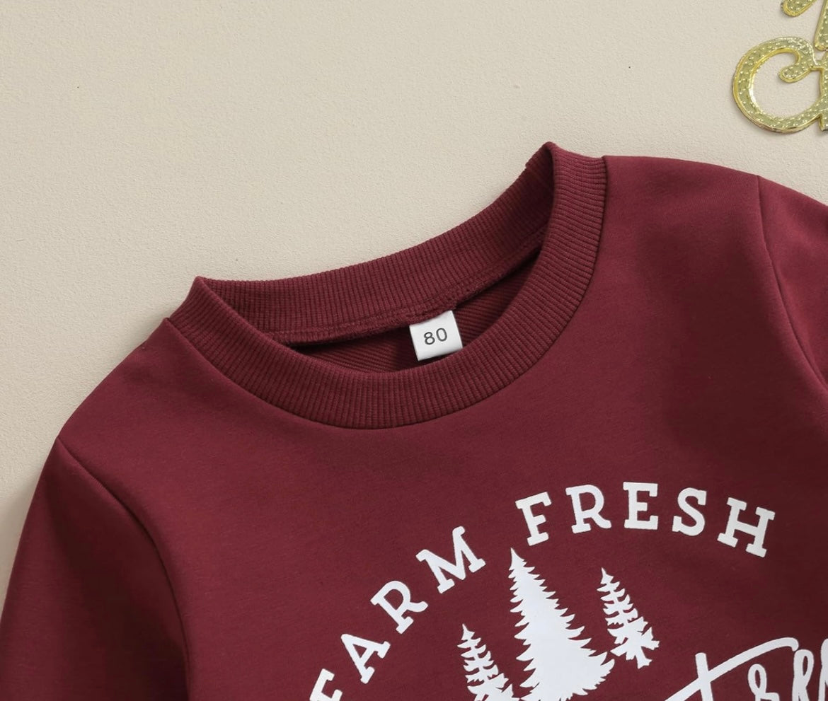 Christmas Burgundy Sweatshirt & Black Pant Set