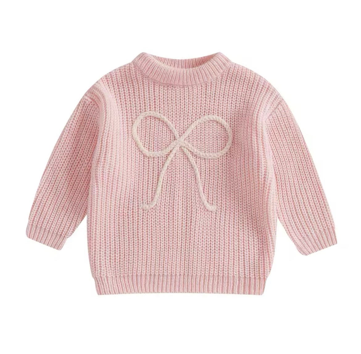 Girl Pink Sweater with Embroidered Bow