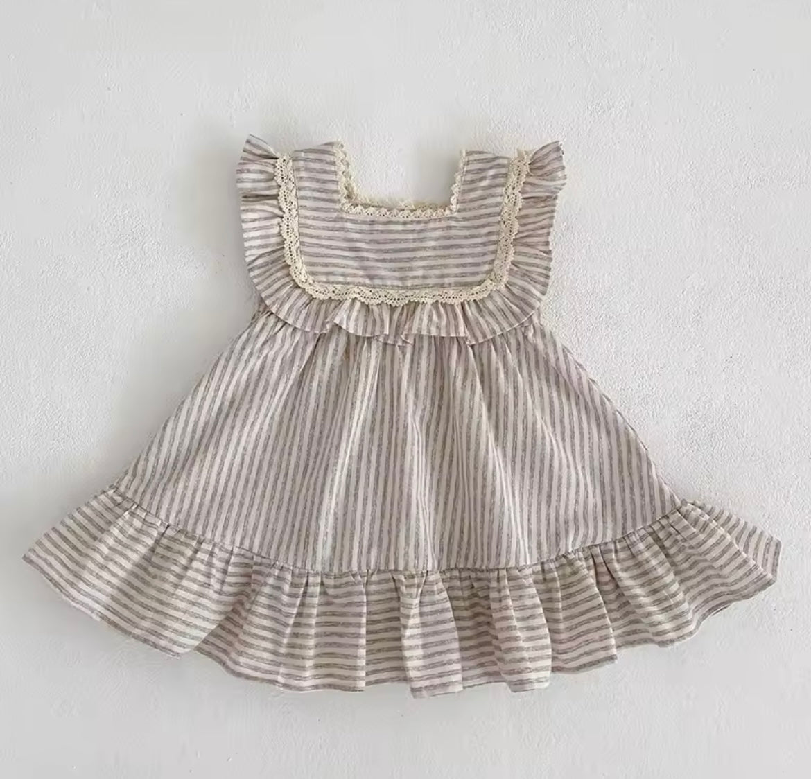 Girl Stripe Ruffle Sleeveless Dress