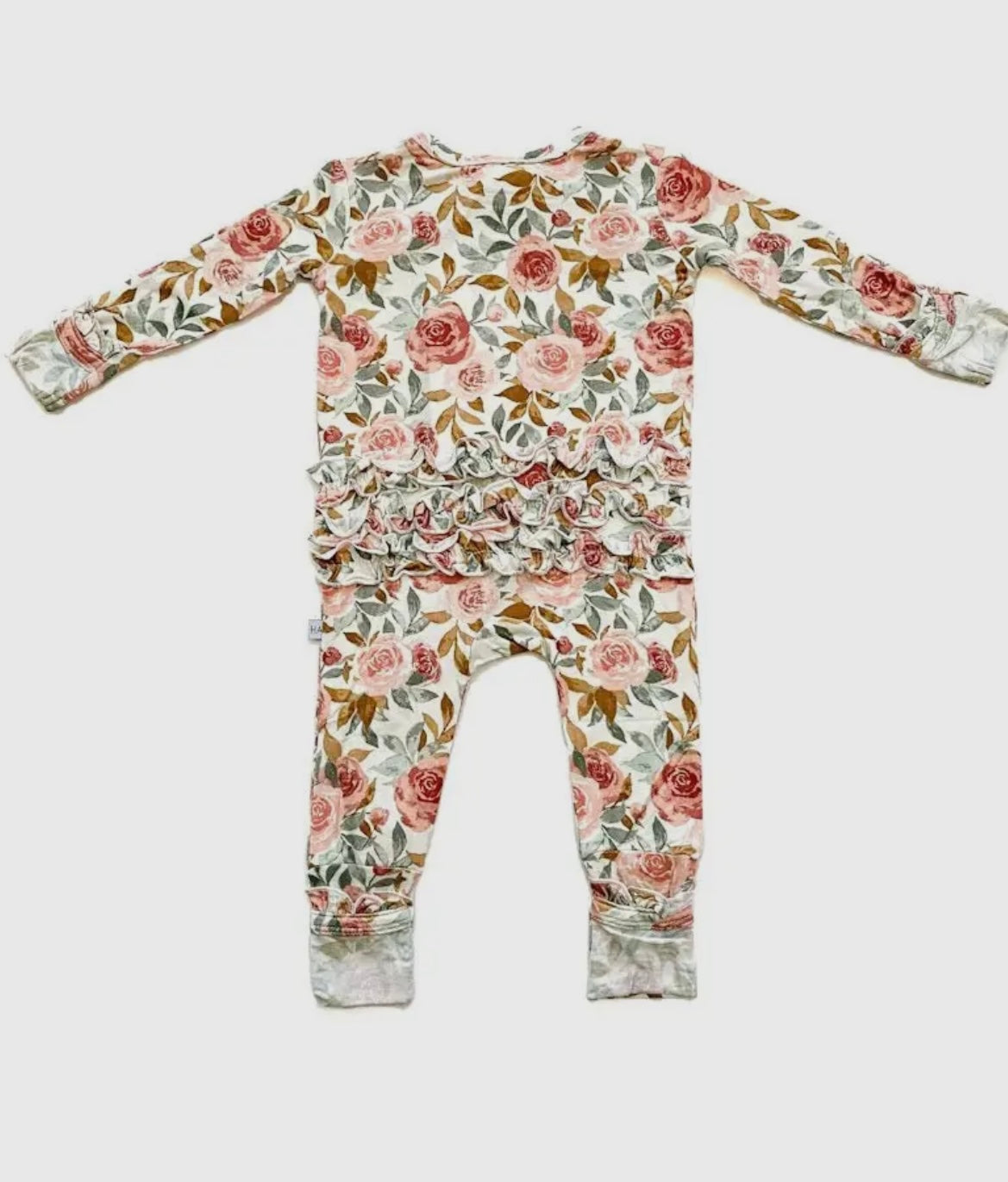 Baby Girl Ruffle Bamboo Dusty Pink Floral Zipper Sleeper