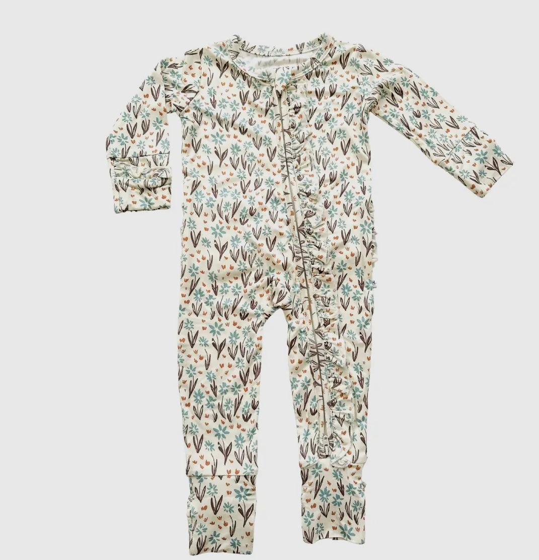 Baby Girl Ruffle Floral Bamboo Zipper Sleeper