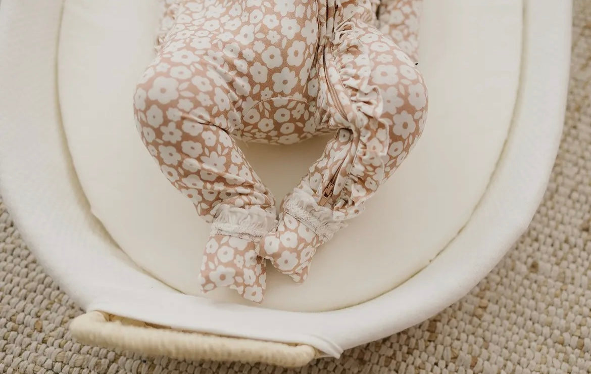 Baby Girl Ruffle Mocha Floral Bamboo Zipper Sleeper