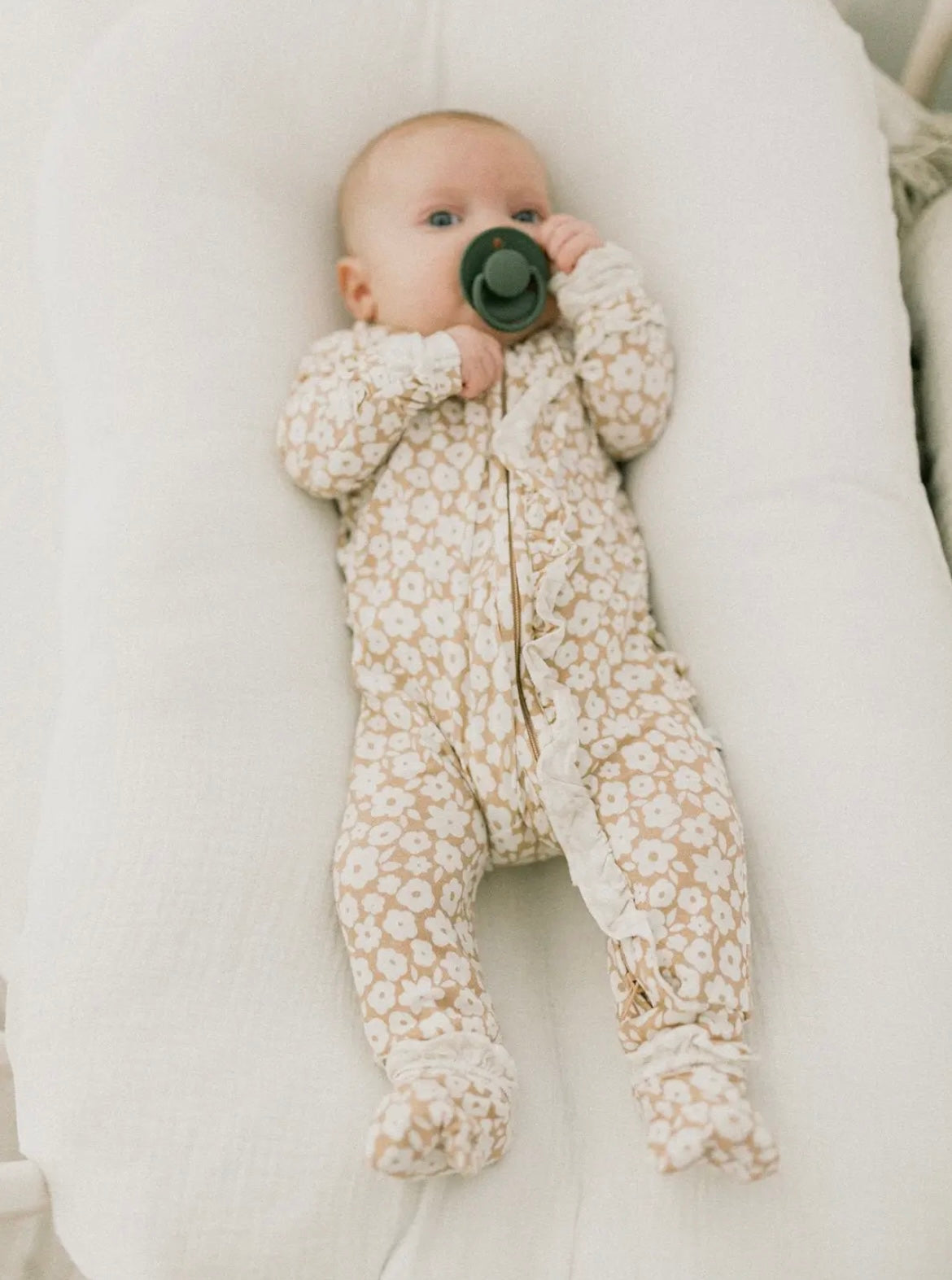 Baby Girl Ruffle Mocha Floral Bamboo Zipper Sleeper
