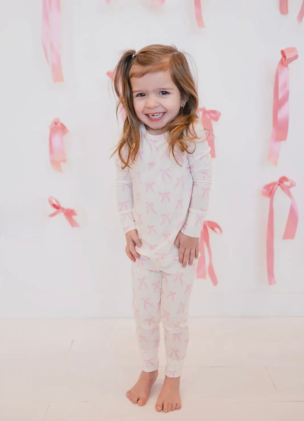 Girl Two Piece Pink Bows Pajama Set