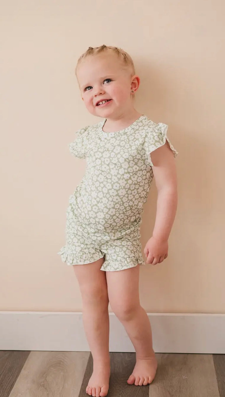 Girl Two Piece Sage Bamboo Short Set