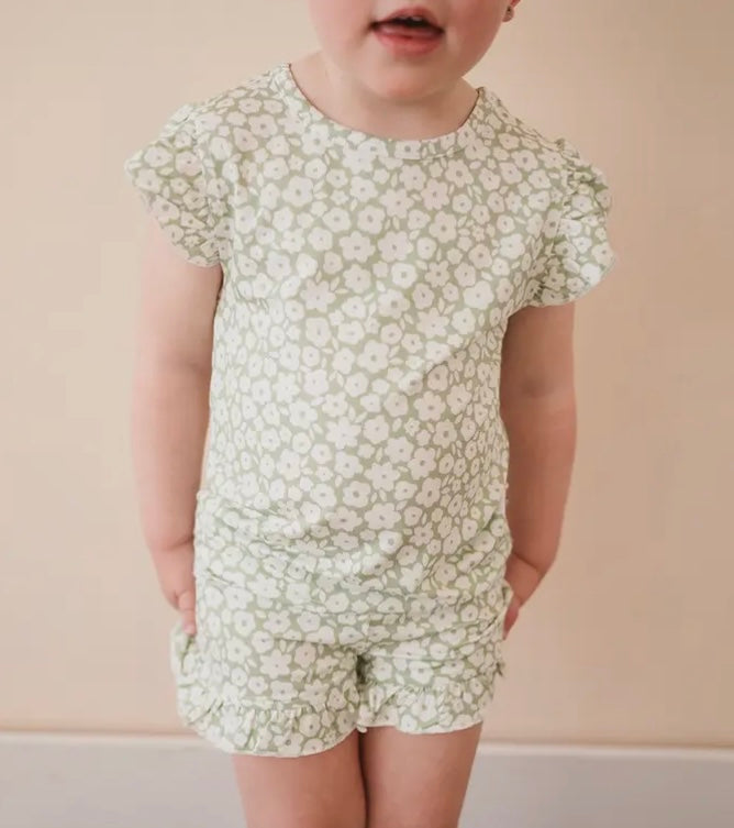 Girl Two Piece Sage Bamboo Short Set