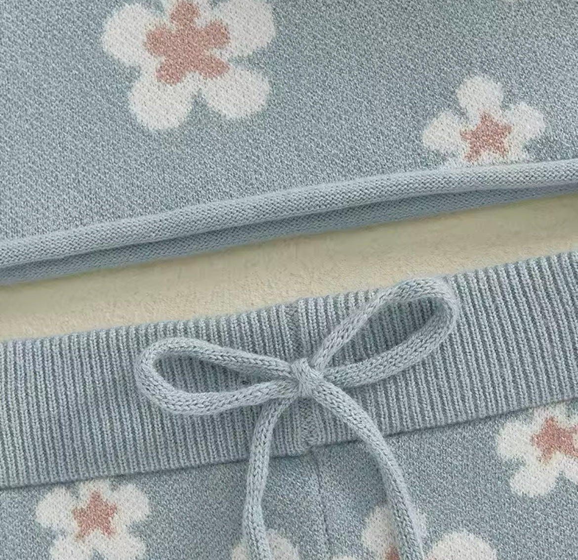 Girl Floral Knit Short Sleeve Short Set