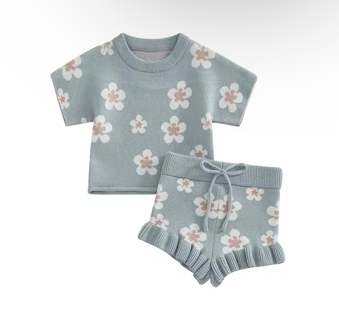Girl Floral Knit Short Sleeve Short Set