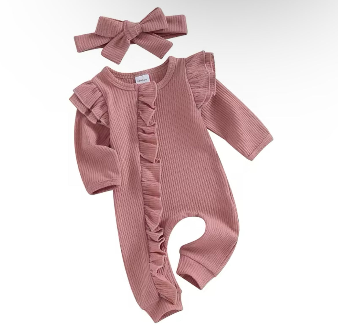 Baby Girl Mauve Waffle Zipper Ruffle Sleeper