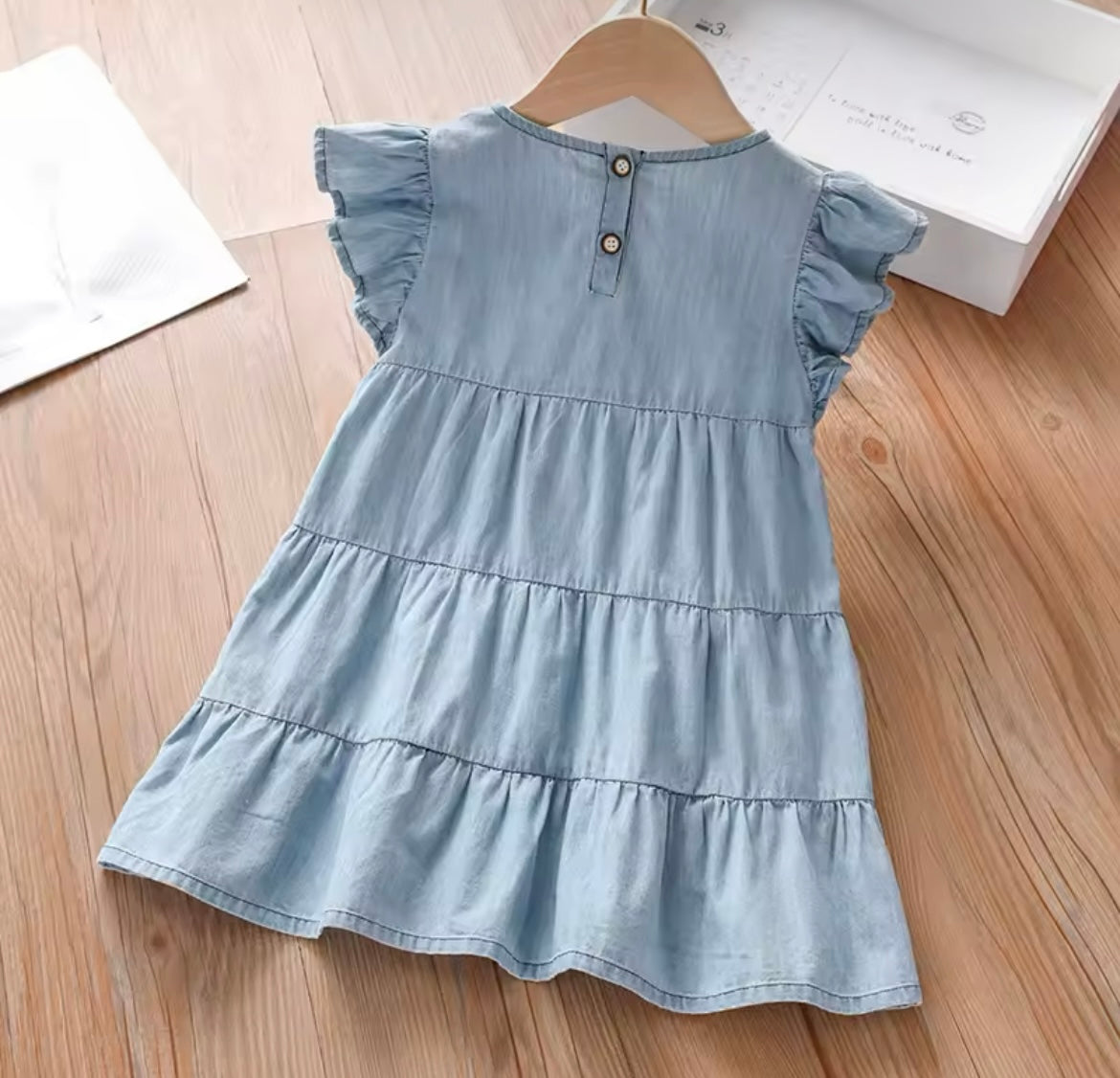 Girls Summer Denim Flutter Sleeve Dress