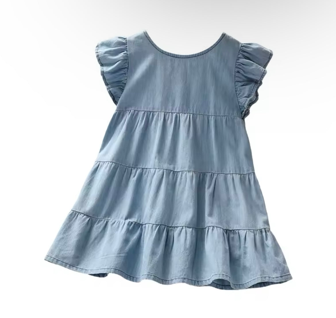 Girls Summer Denim Flutter Sleeve Dress