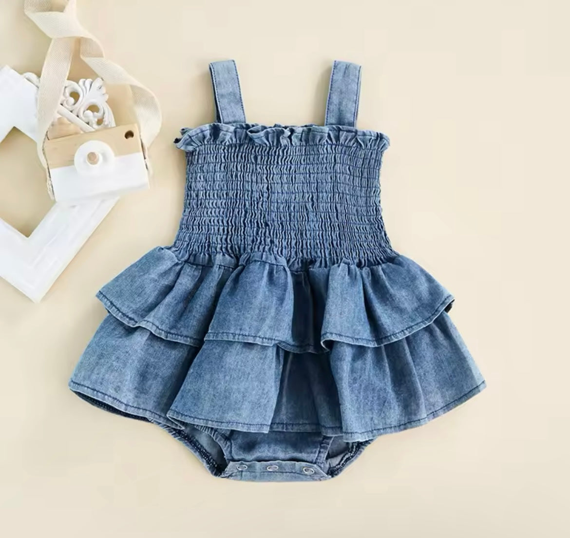 Baby Girl Denim Sleeveless Ruffle Romper