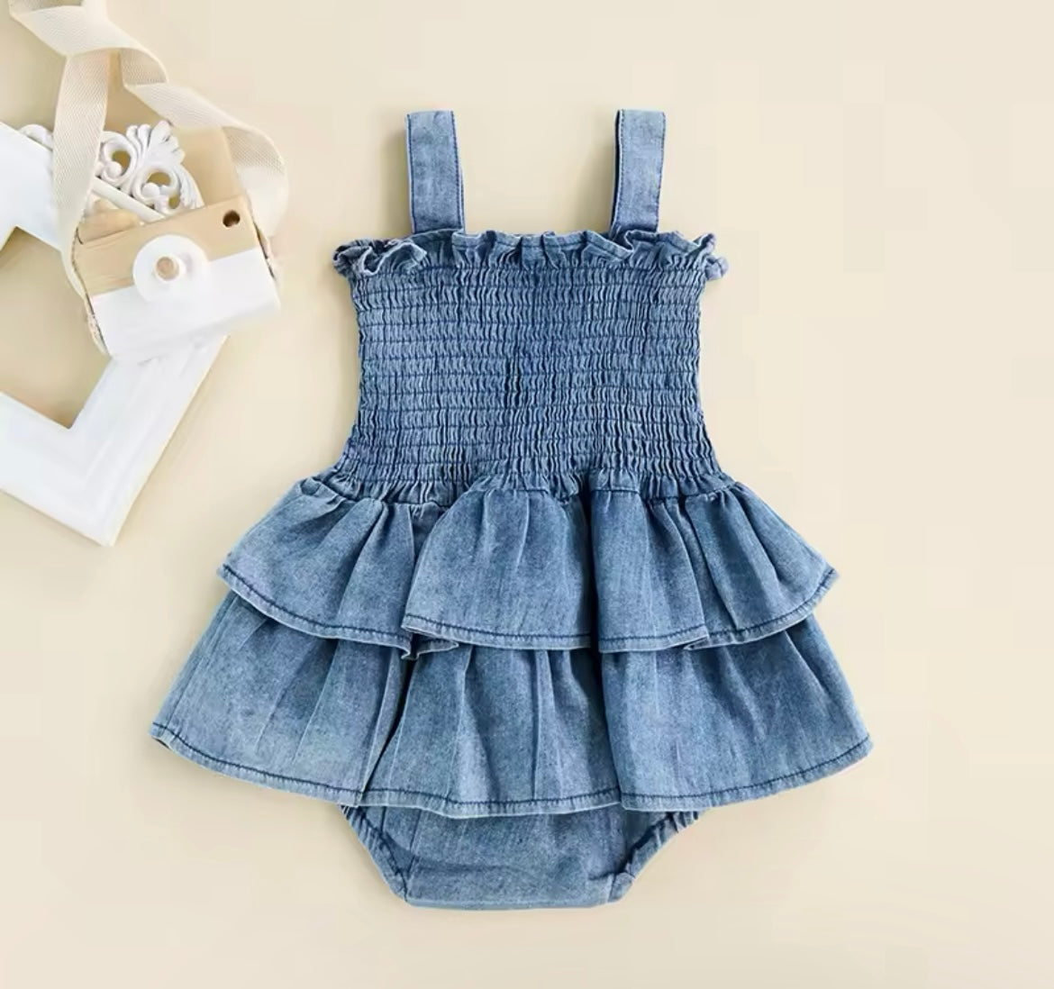 Baby Girl Denim Sleeveless Ruffle Romper