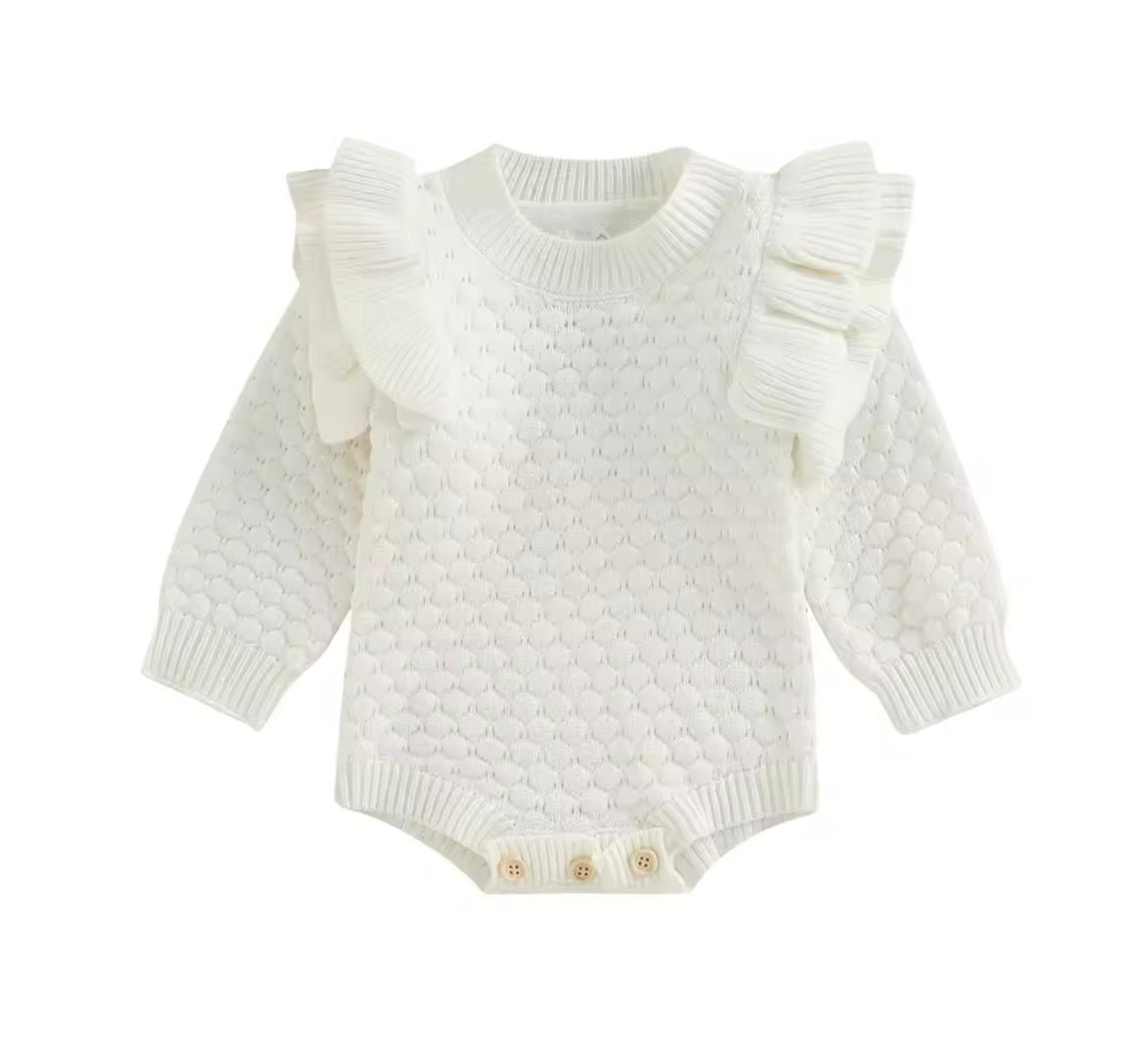 Baby Girl Knit Ruffle Sleeve Romper