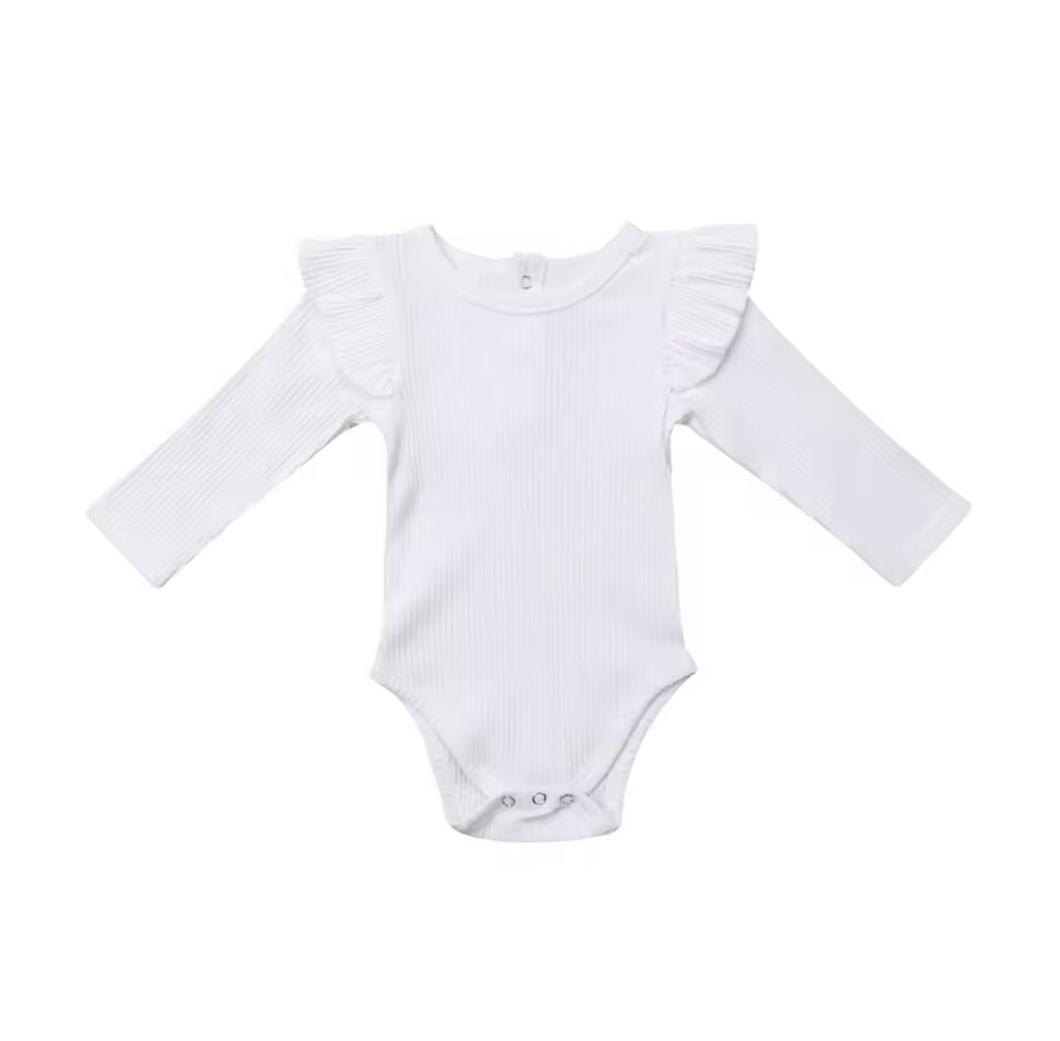 Baby Girl White Ribbed Ruffle Sleeve Romper