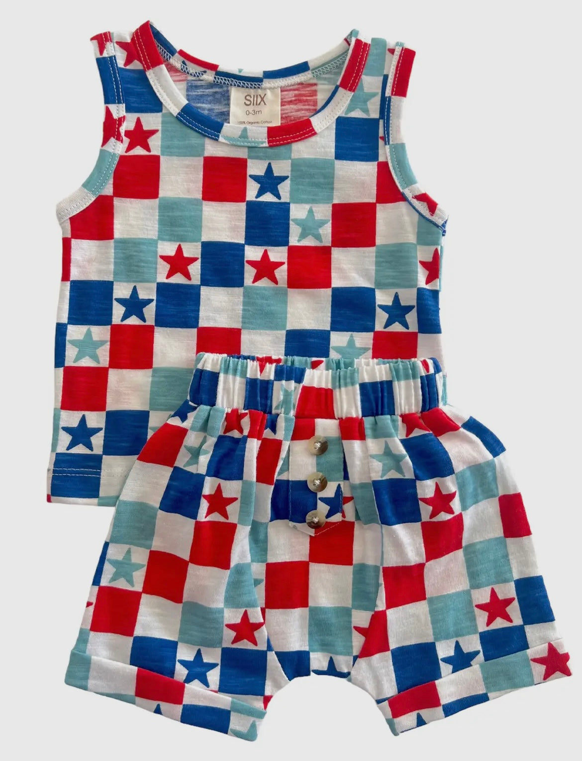 Red, White & Blue Checkerboard Tank & Short Set