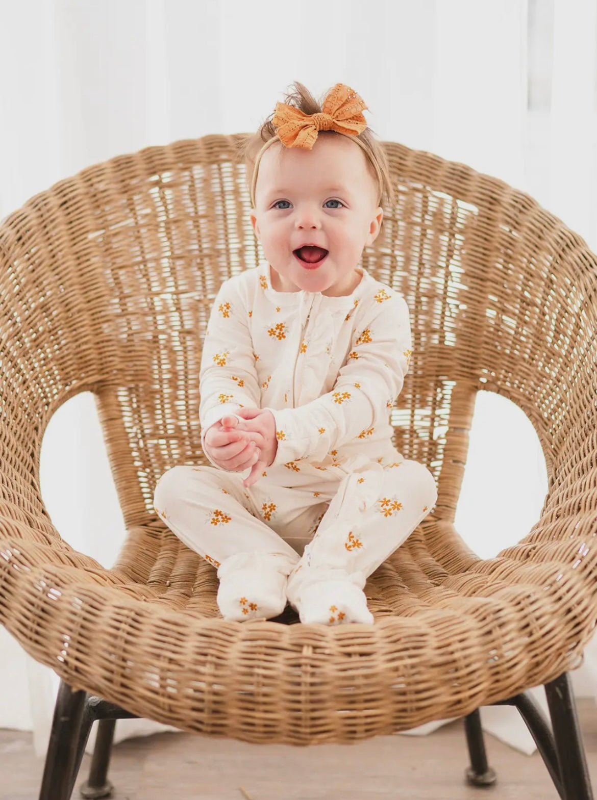 Baby Girl Bamboo Ruffle Rust Bloom Zipper Sleeper