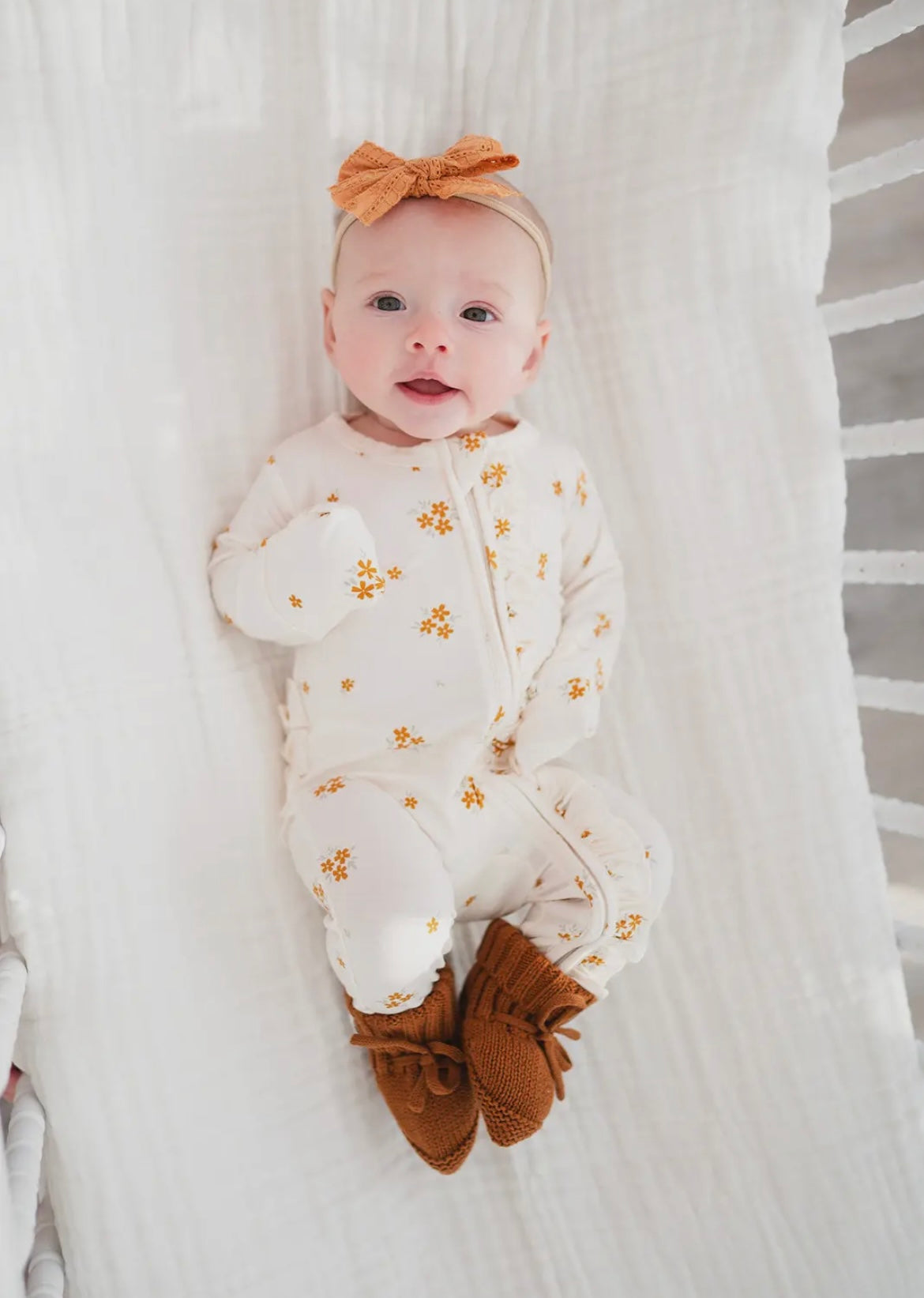 Baby Girl Bamboo Ruffle Rust Bloom Zipper Sleeper
