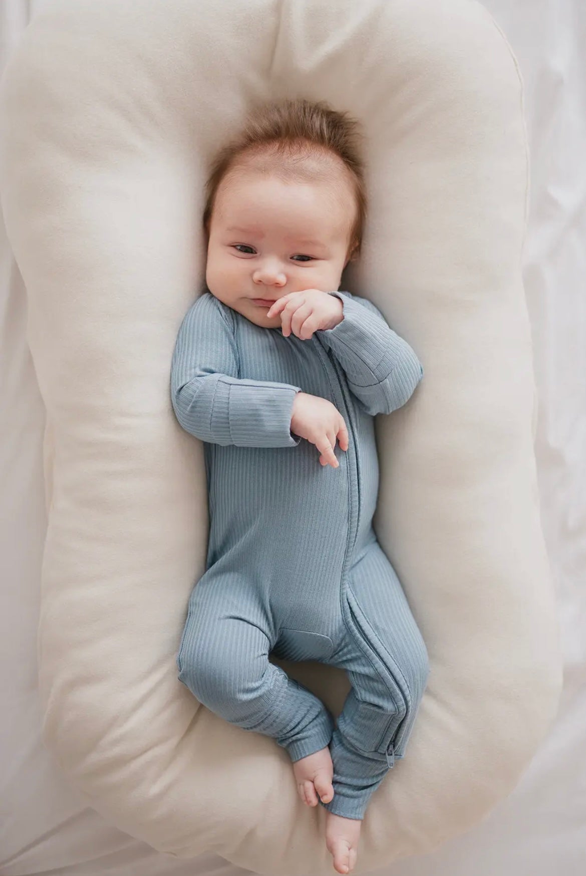 Baby Boy Ribbed Blue Zipper Sleeper