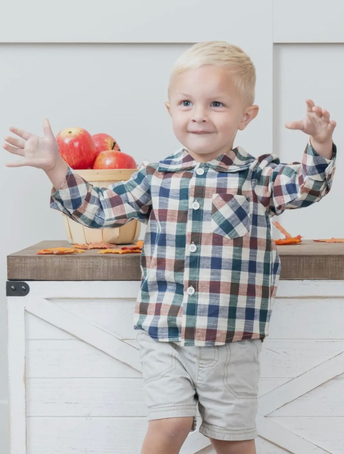 Boy Fall Vintage Plaid Button Up Shirt