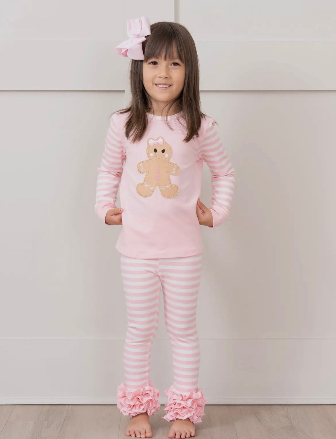 Girls Christmas Gingerbread Pink Pajamas