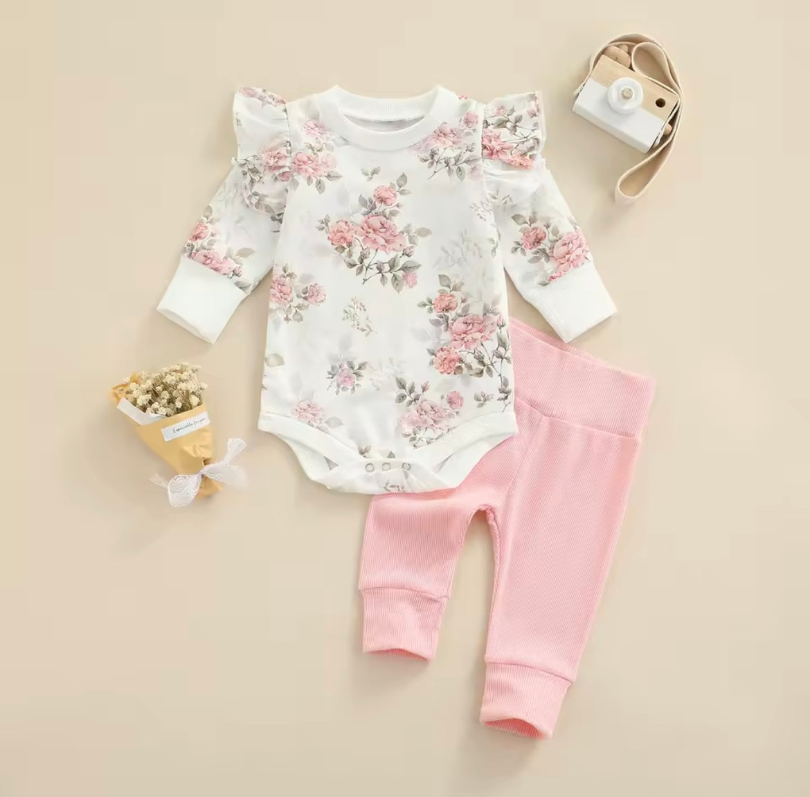 Baby Girl Pink Floral Bodysuit Set