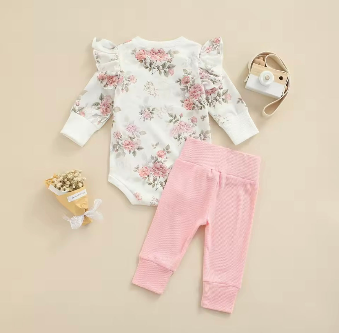 Baby Girl Pink Floral Bodysuit Set