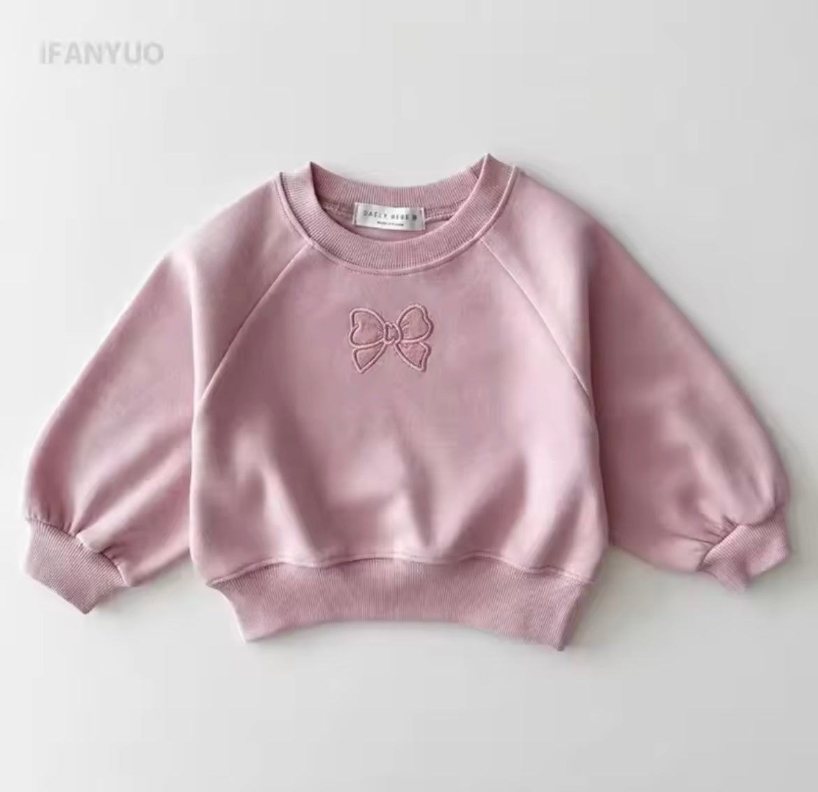 Girl Pink Bow Sweatshirt Set