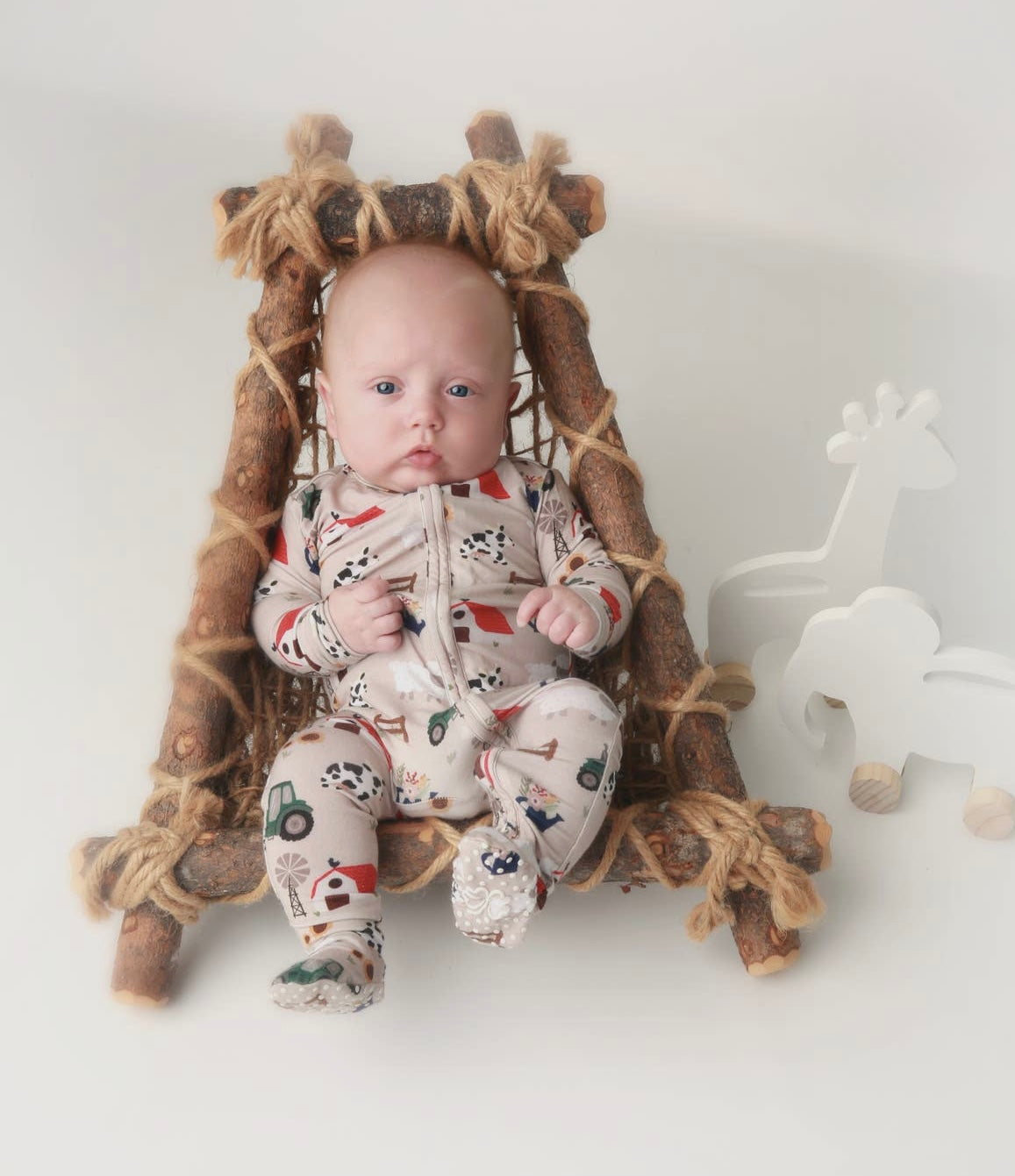 Baby Boy Bamboo Pasture Bedtime Pajamas with 2 way zipper and fold over hands