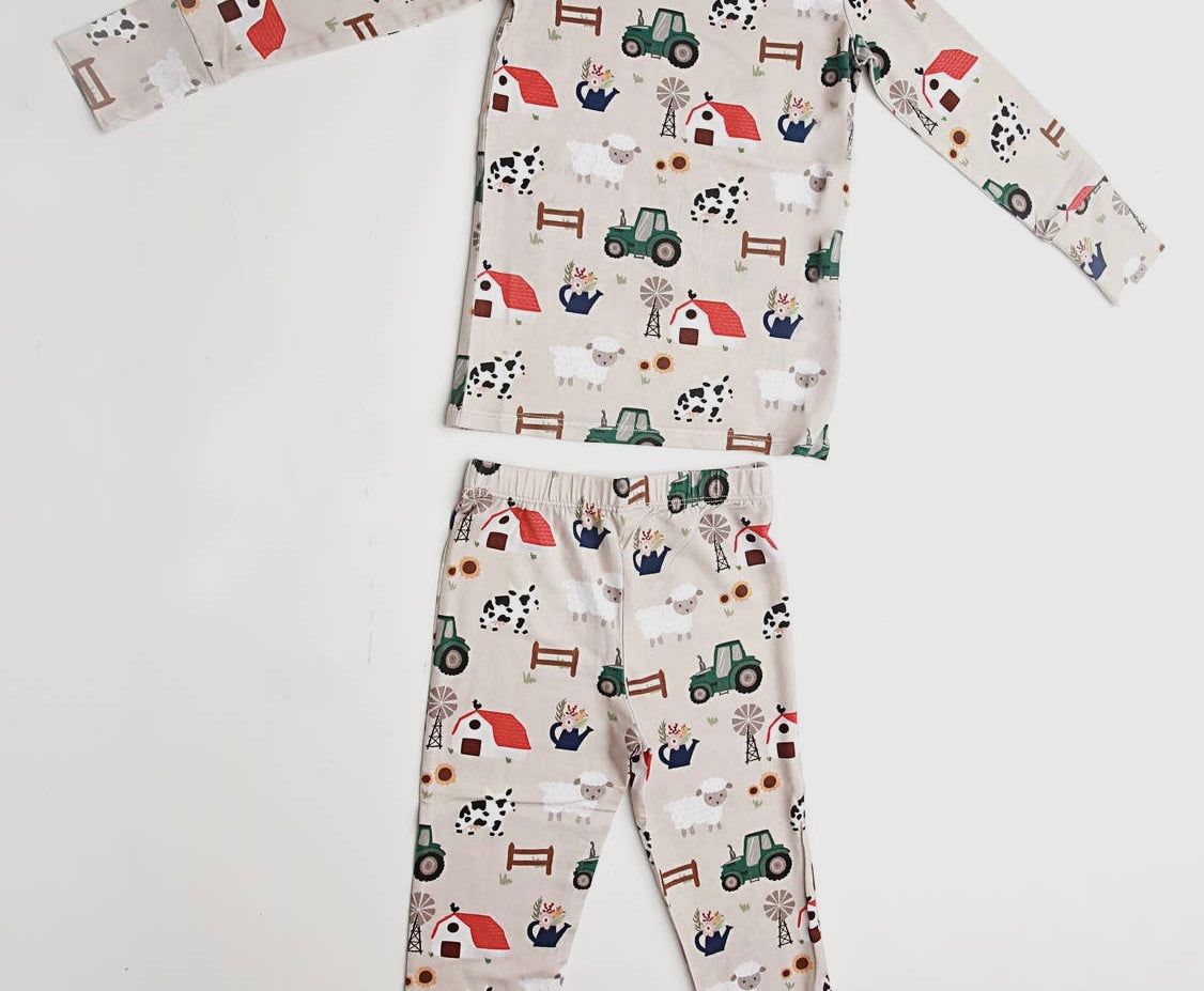 Baby Boy Bamboo Pasture Bedtime Pajamas with 2 way zipper and fold over hands