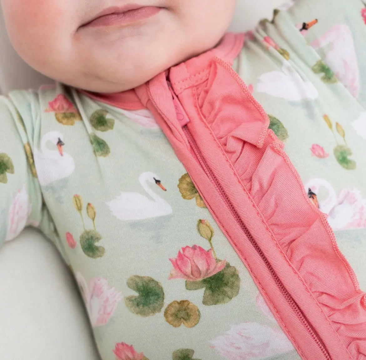 Baby Girl Swan Bamboo Ruffle Romper