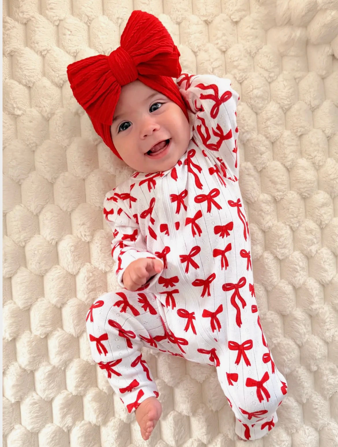 Baby Girl Red Bow 2 Way Zip Romper