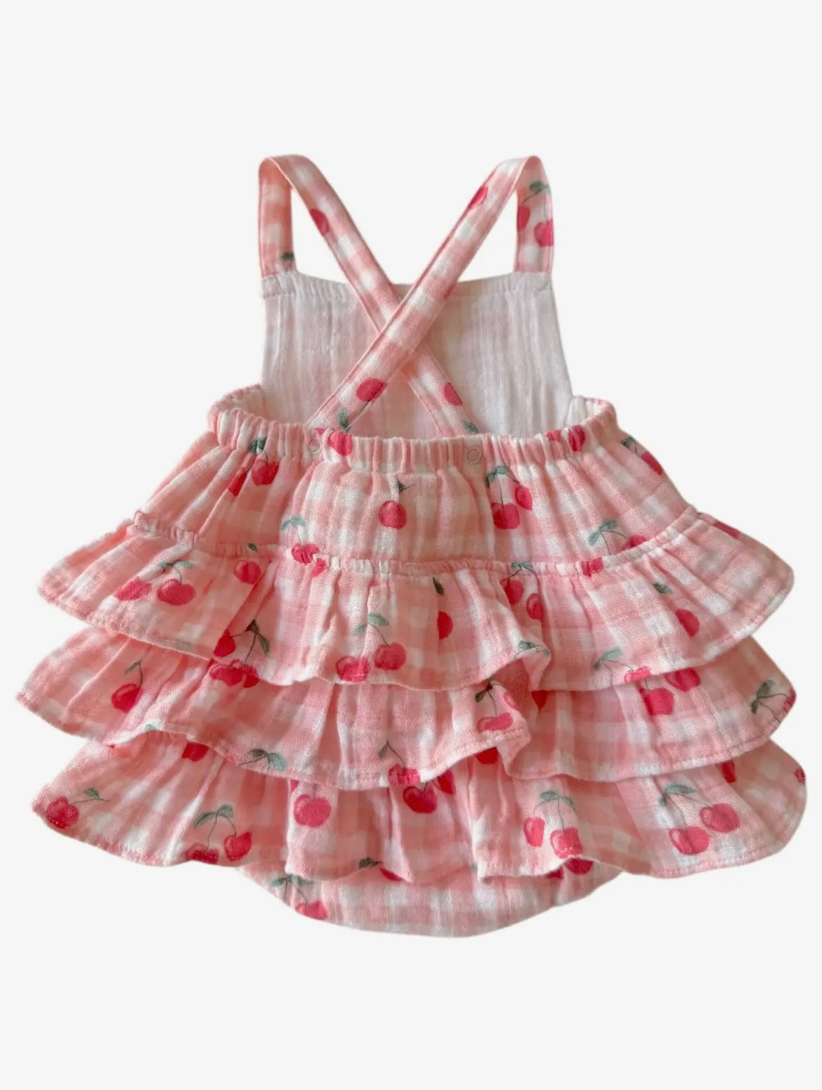 Baby Girl Gingham Cherries/Muslin Ruffle Sunsuit