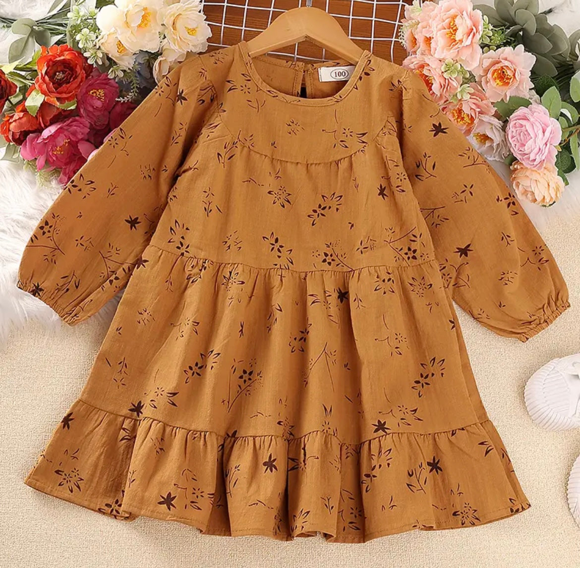 Girl Toddler Rust Leaf Tiered Dress Lullaby Little One Girl Toddler Rust Leaf Tiered Dress Lullaby Little One