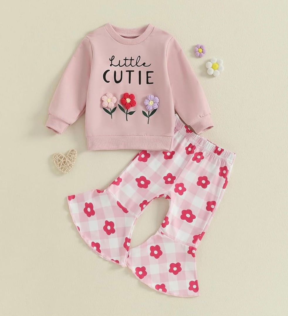 Girl 2 Piece Long Sleeve Tee Flare Floral Pant
