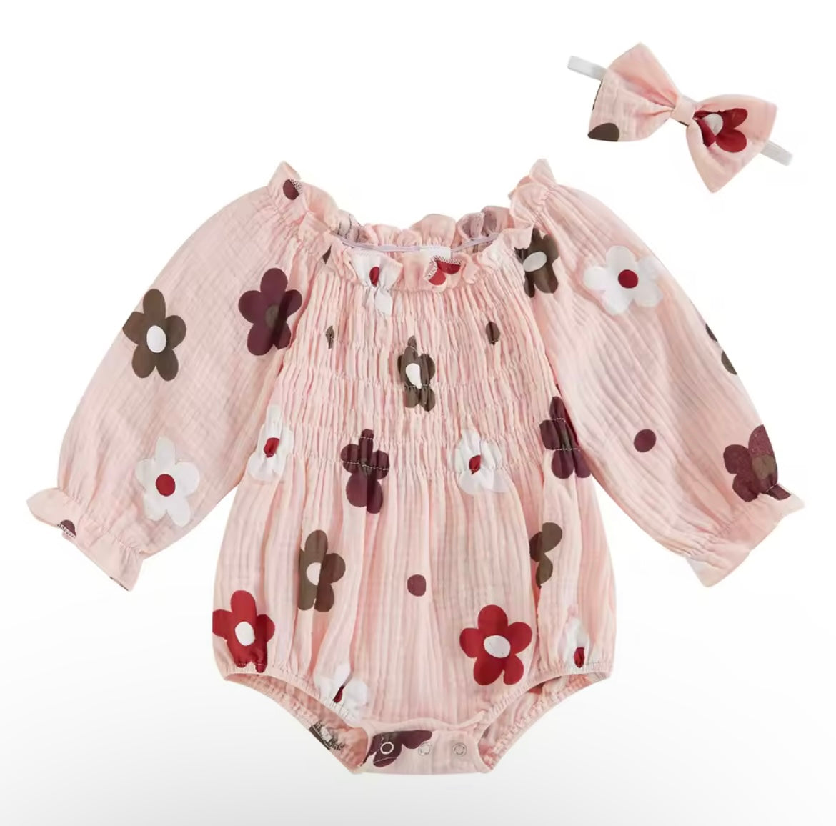 Baby Girl Long Sleeve Floral Bodysuit with Matching Headband