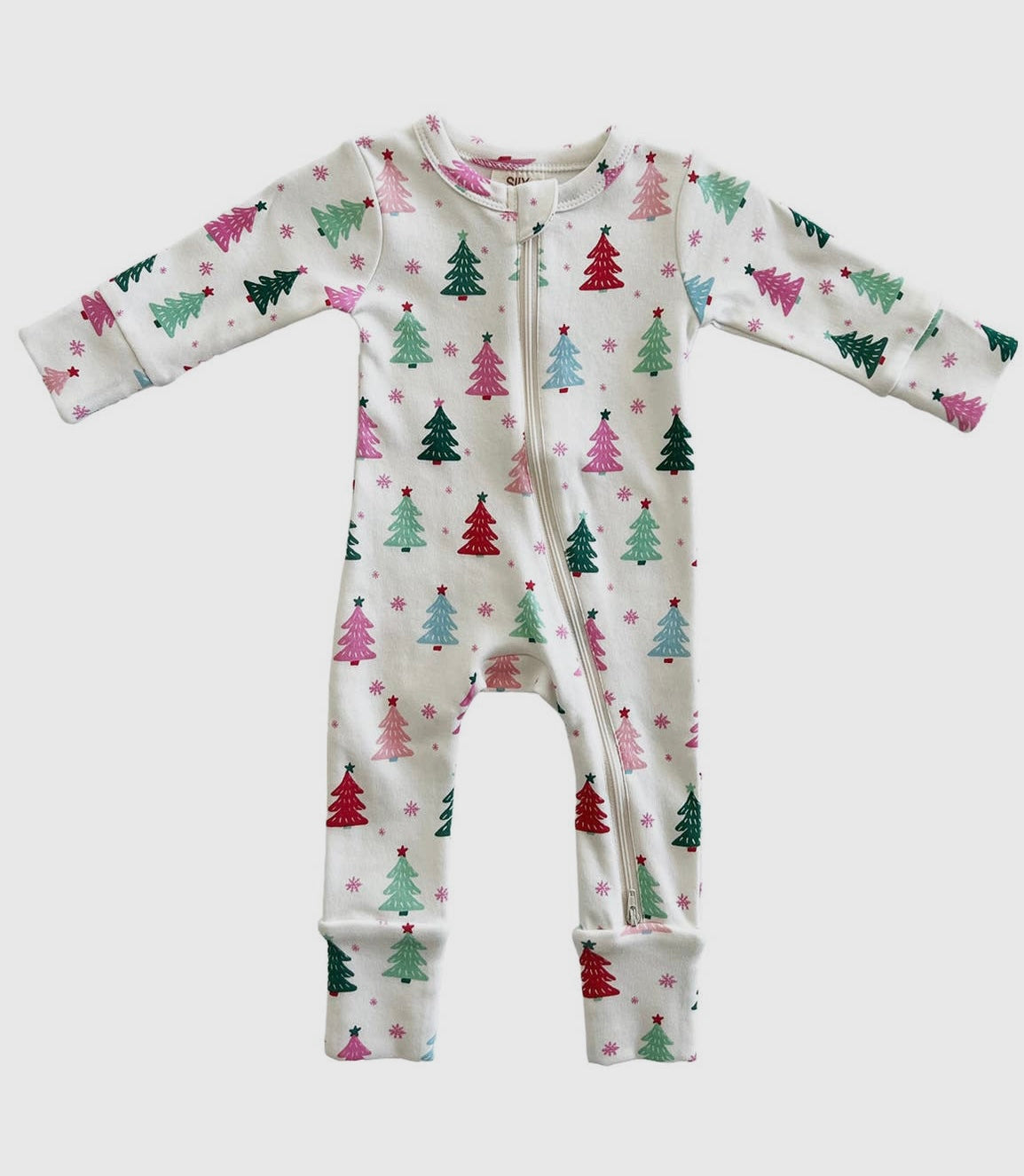 Girl Pink Christmas Tree Romper with 2 -Way Zipper
