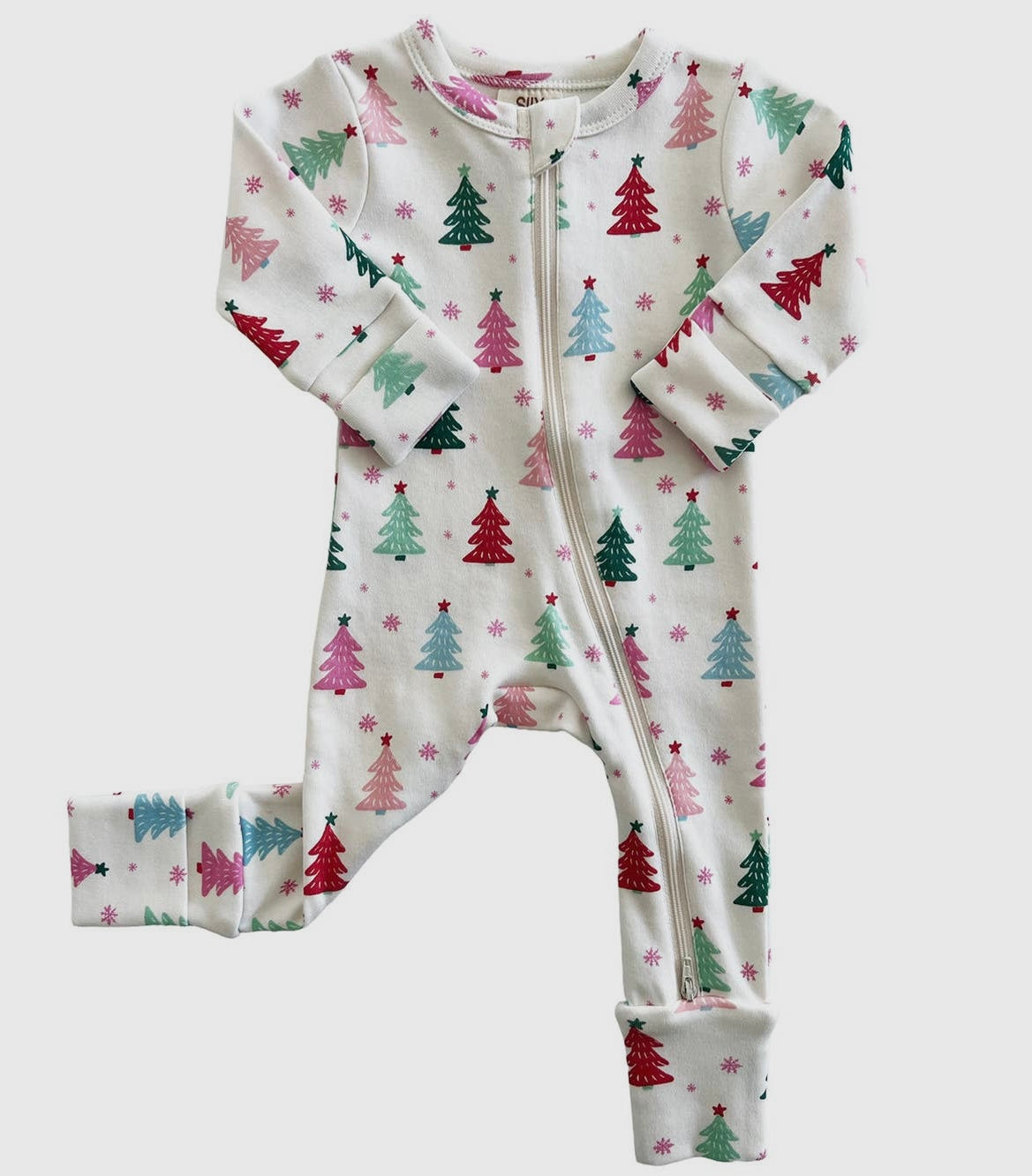 Girl Pink Christmas Tree Romper with 2 -Way Zipper