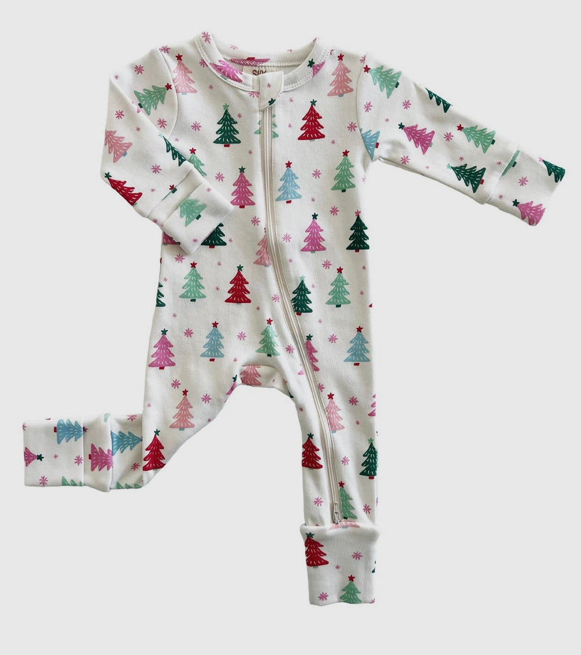 Girl Pink Christmas Tree Romper with 2 -Way Zipper