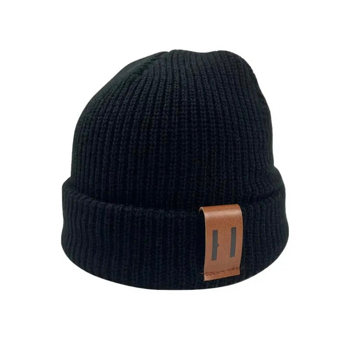 Winter Knit Baby Beanie with Leather Accents