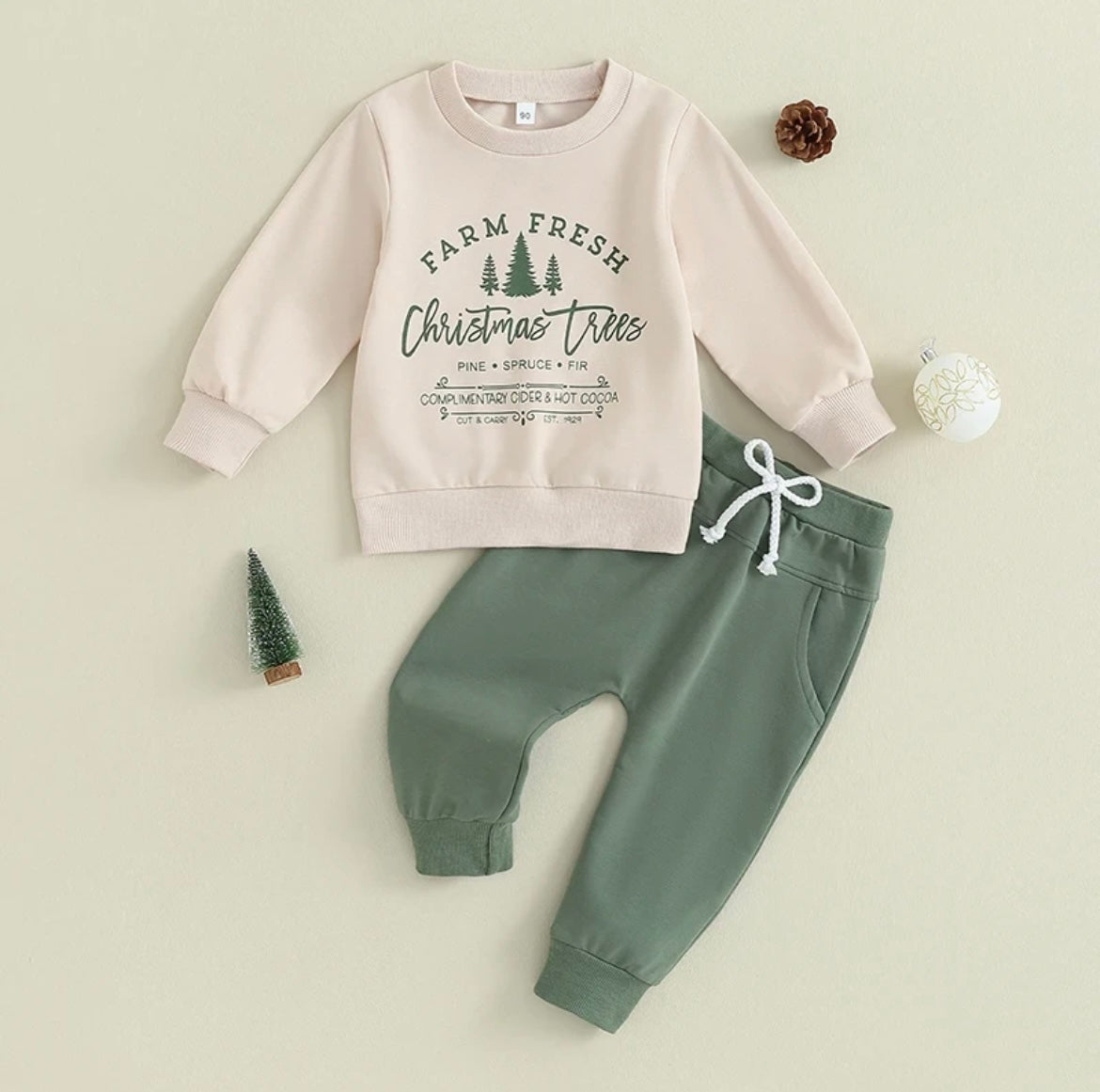 Christmas Trees Cream Sweatshirt & Pant Set