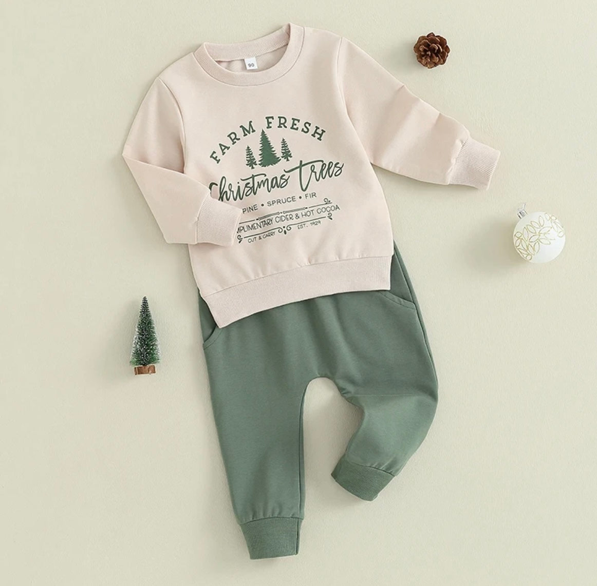 Christmas Trees Cream Sweatshirt & Pant Set