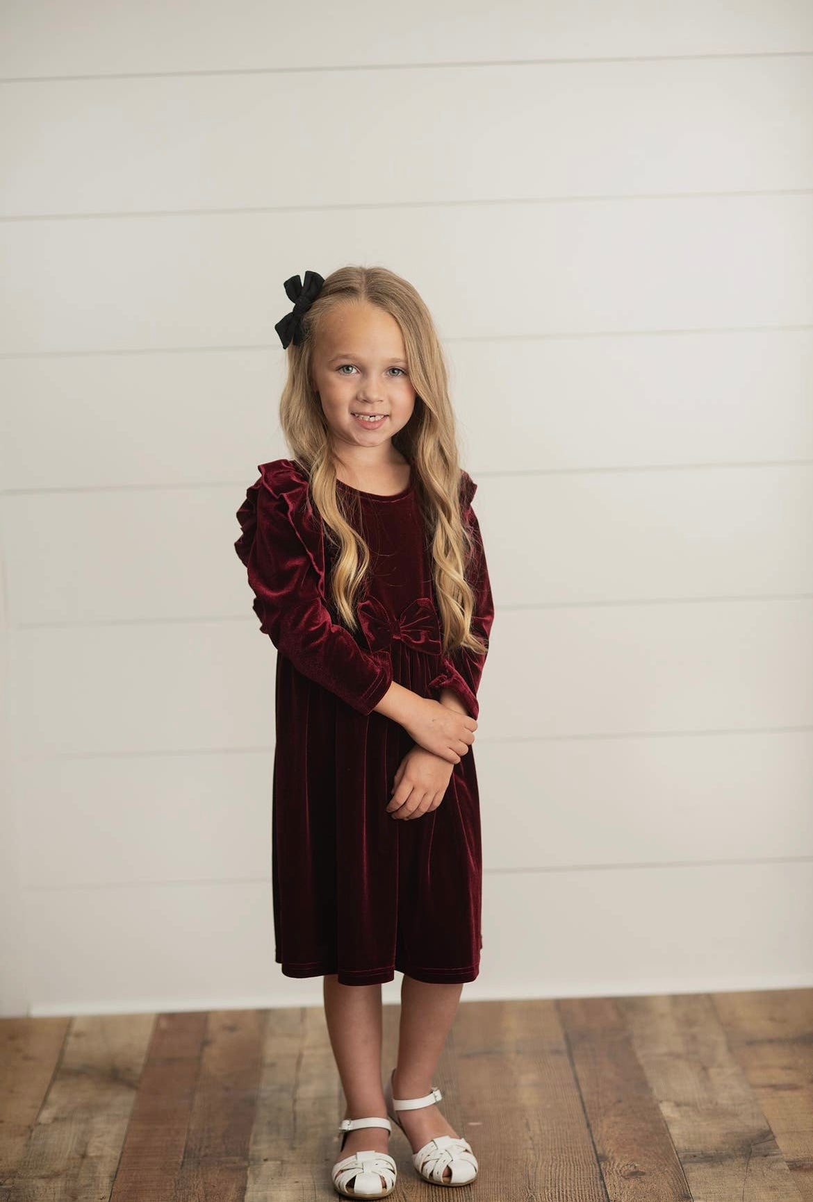 velvet bow christmas dress Red Velvet Christmas Dress: Holiday Outfit With Hair Bow