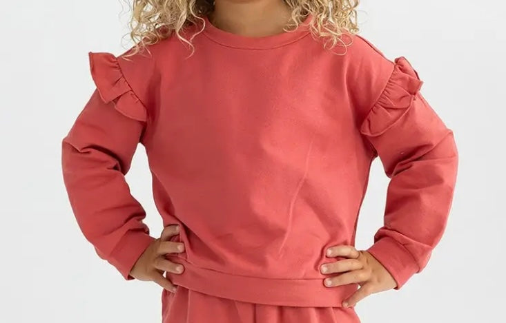 Girl Red Ruffle Trim Relaxed Fit Sweatshirt